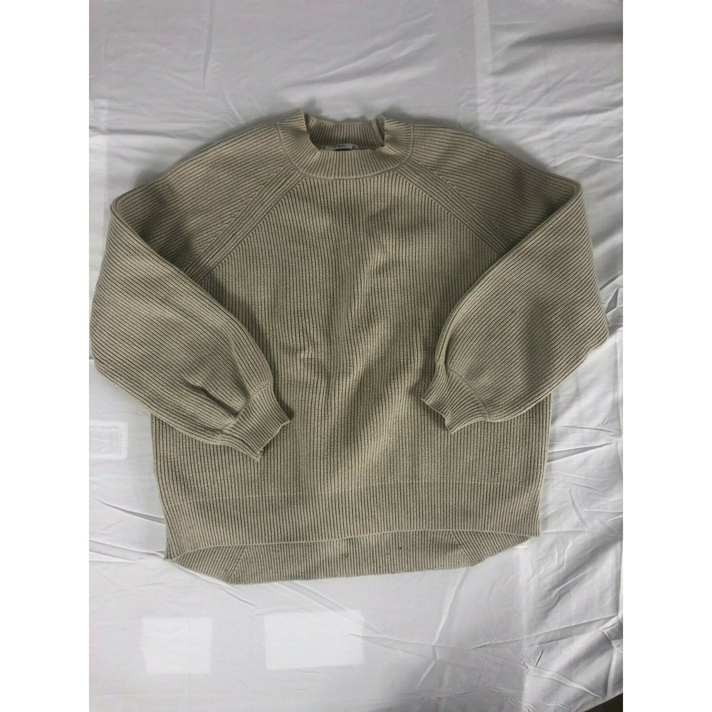 MG Suit Tan Beige Womens Size Medium‎ Crewneck Sweater Knit Wide Sleeve